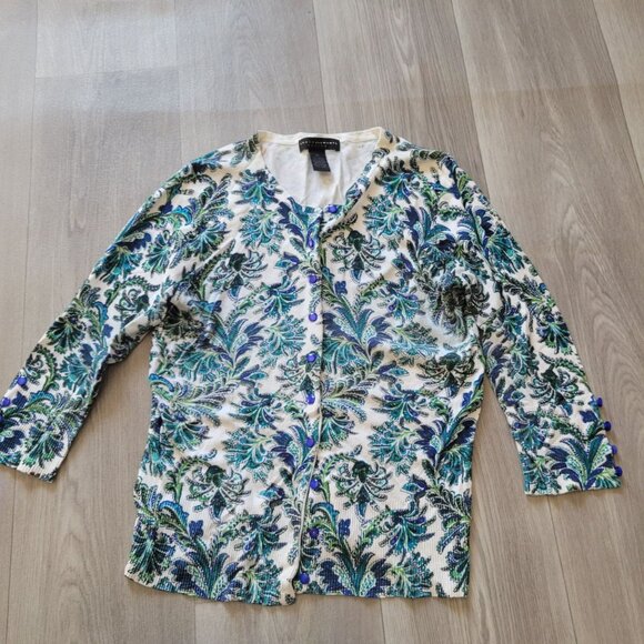 Grace Elements Petite Womens Floral Cardigan Sweater P/L Button-Up 3/4 Sleeve Mu - Picture 5 of 6